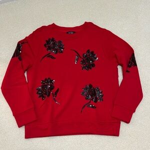 Lord & Taylor sequin embellished sweatshirt red and black